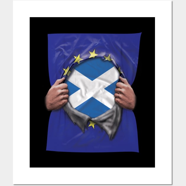 Scotland Flag European Union Flag Ripped Open - Gift for Scottish From Scotland Wall Art by Country Flags